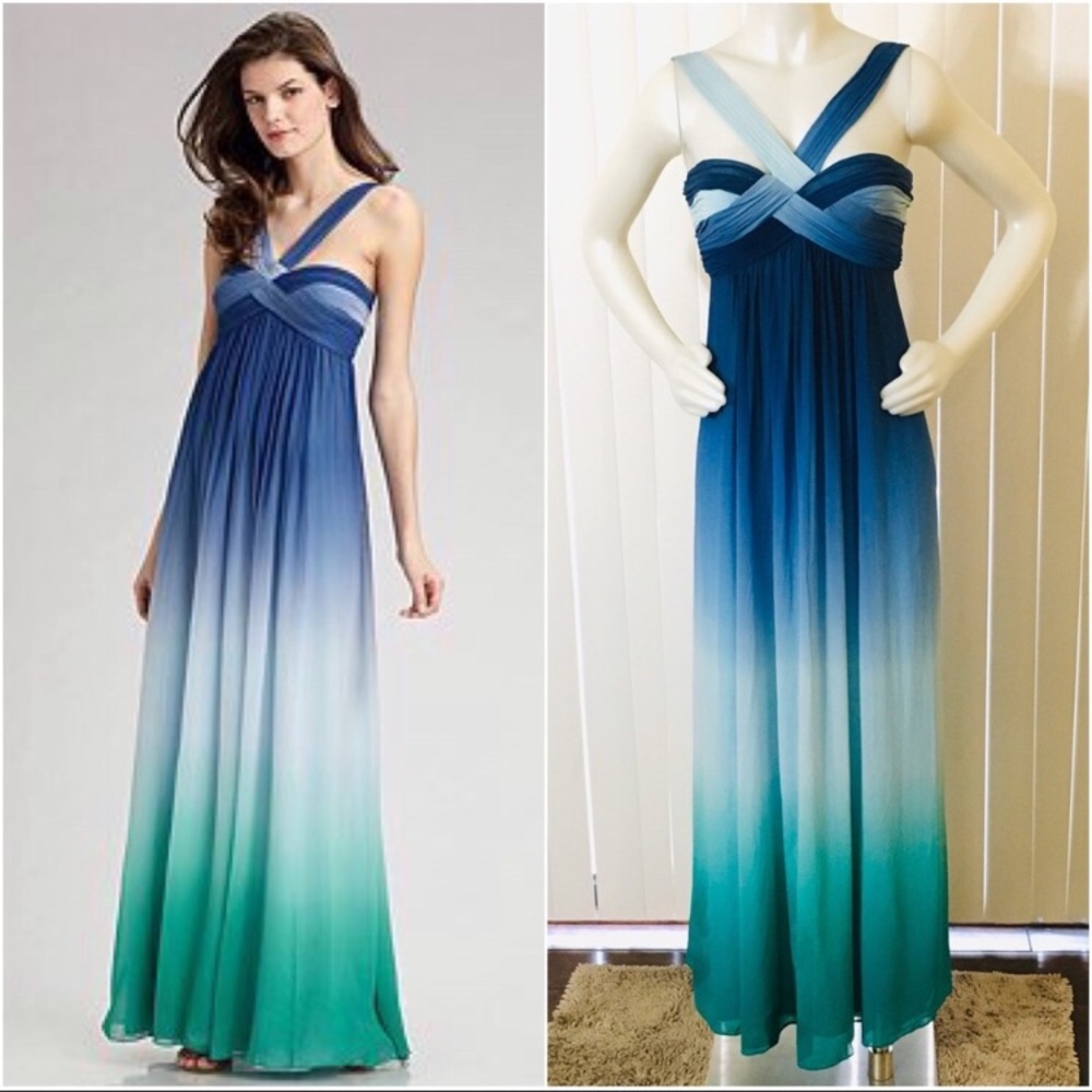 BCBG Max Azria silk chiffon ombre empire cut gown